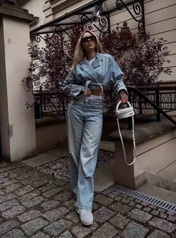 Belted Cropped Denim Jacket | Street Chic