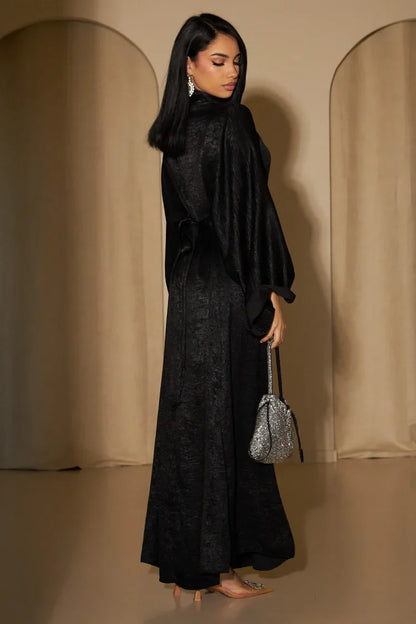 Silver Radiance High-Neck Evening Abaya