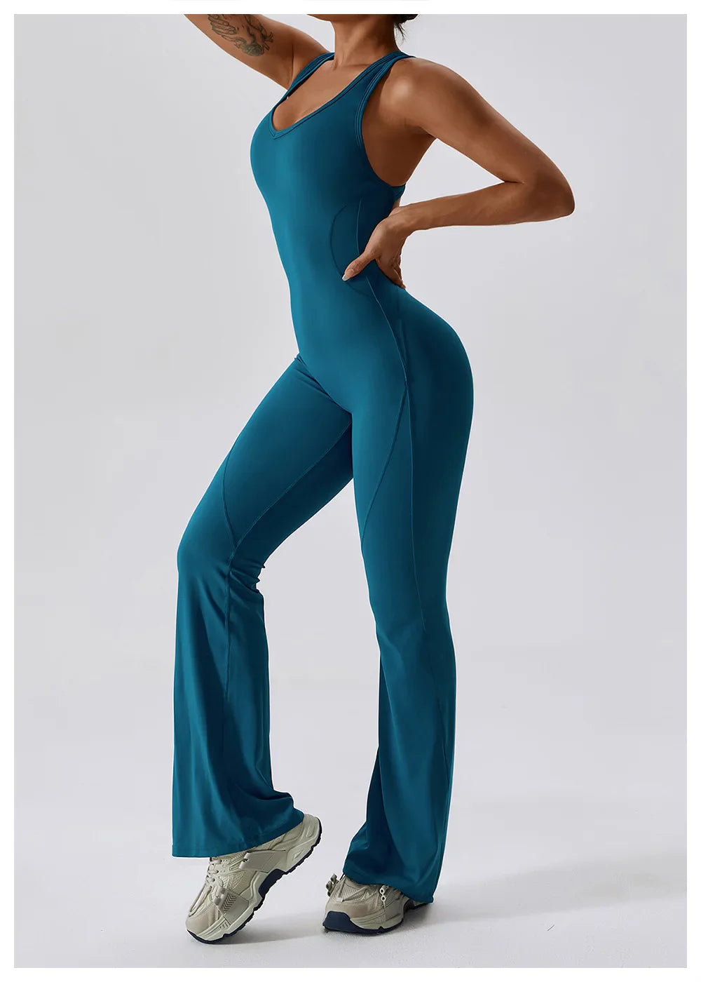 Luxe Contour Open-Back Flared Jumpsuit