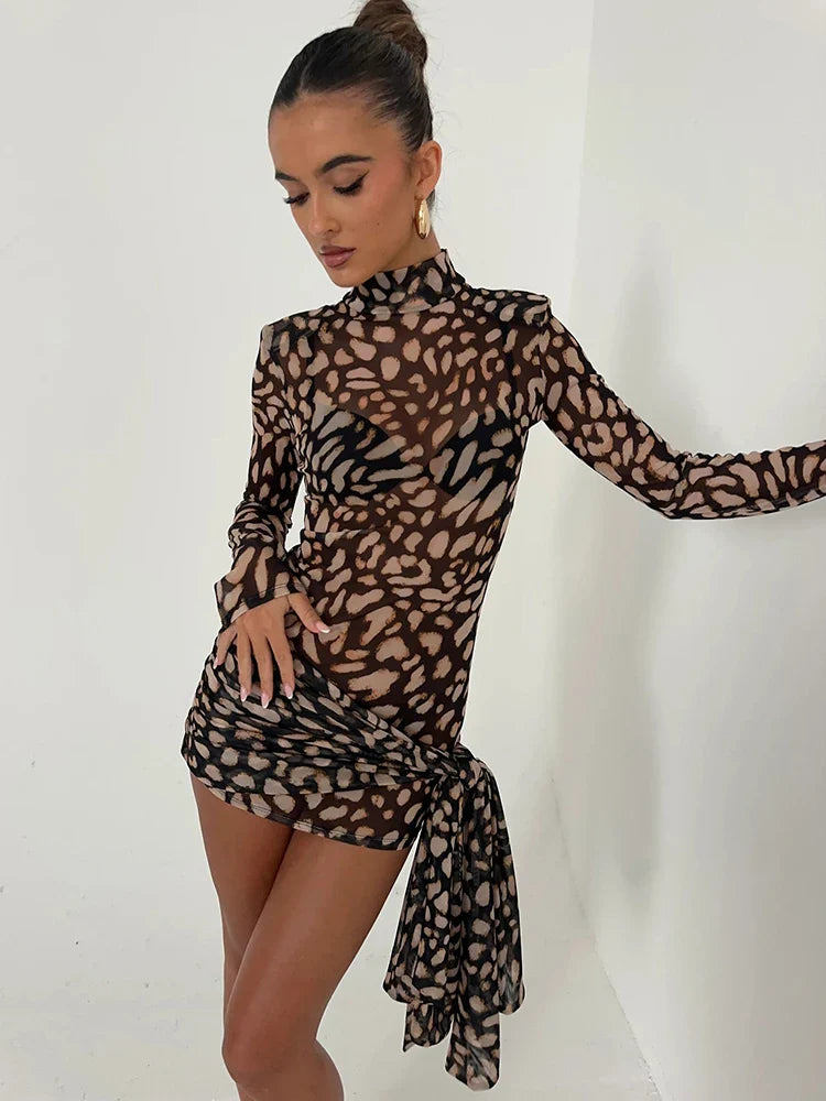Turtleneck Leopard Mini Dress