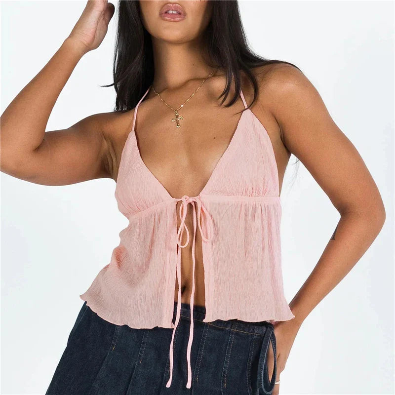 Trendy Halter Tie-Front Top