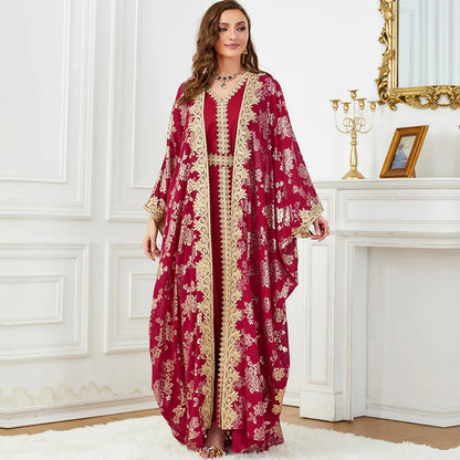 Golden Elegance Embroidered 2-Piece Abaya