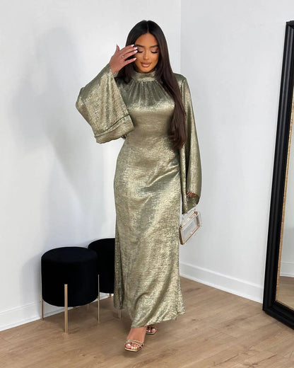 Silver Radiance High-Neck Evening Abaya