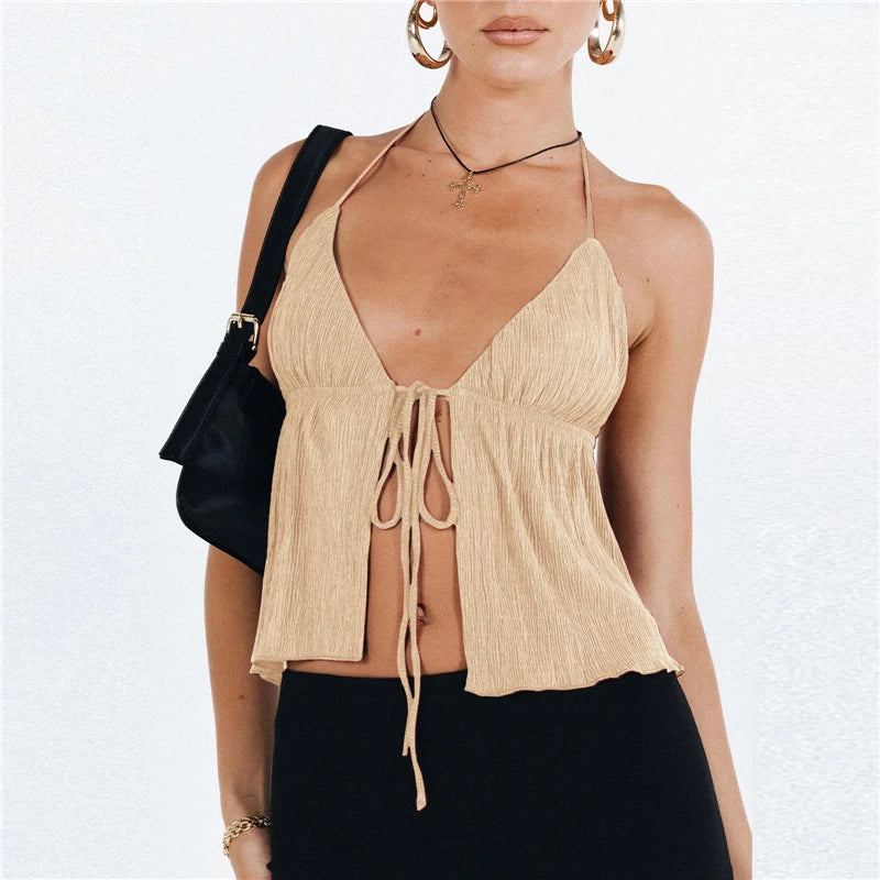 Trendy Halter Tie-Front Top