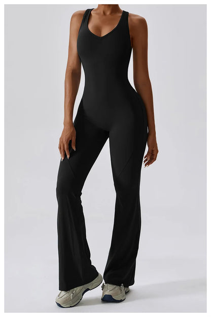 Luxe Contour Open-Back Flared Jumpsuit