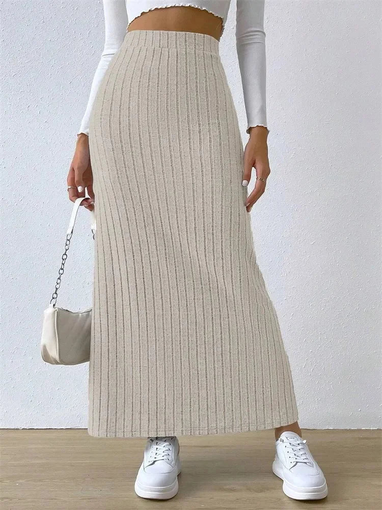 Opulent Rib-Knit Side-Slit Skirt