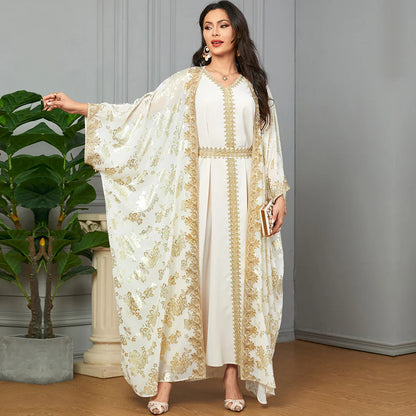 Golden Elegance Embroidered 2-Piece Abaya