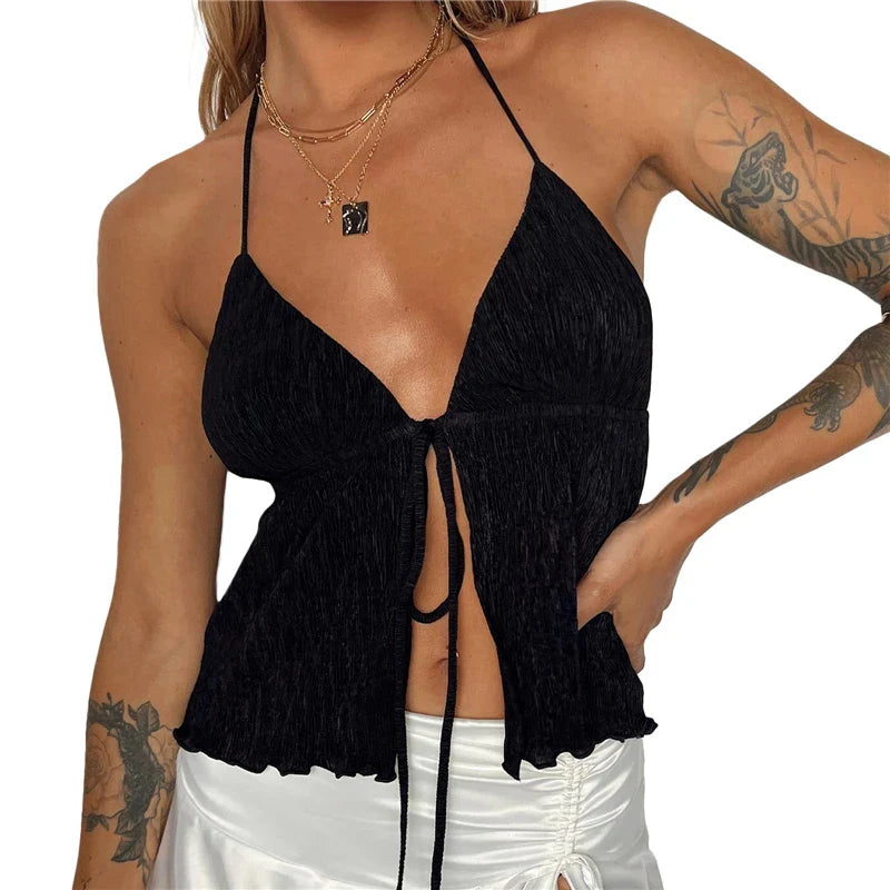 Trendy Halter Tie-Front Top