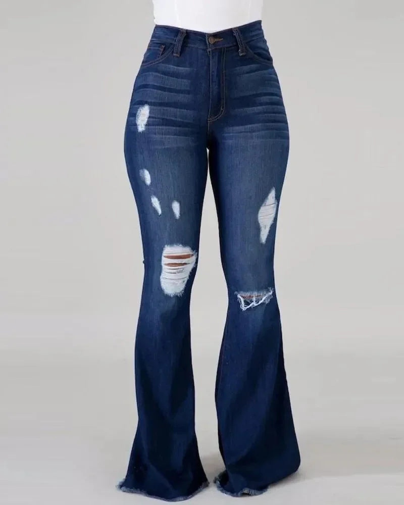 Trendy Distressed Flare Jeans