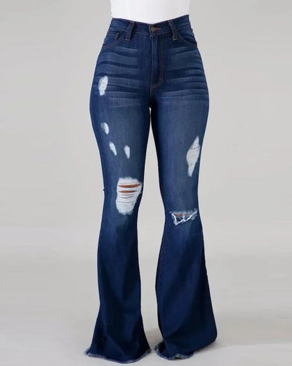 Trendy Distressed Flare Jeans