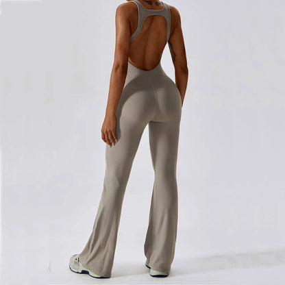 Luxe Contour Open-Back Flared Jumpsuit