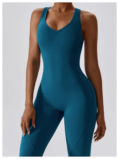 Luxe Contour Open-Back Flared Jumpsuit