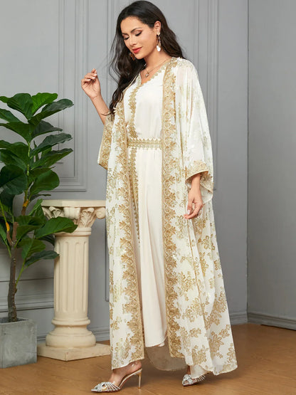 Golden Elegance Embroidered 2-Piece Abaya