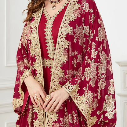 Golden Elegance Embroidered 2-Piece Abaya