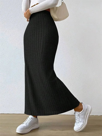 Opulent Rib-Knit Side-Slit Skirt