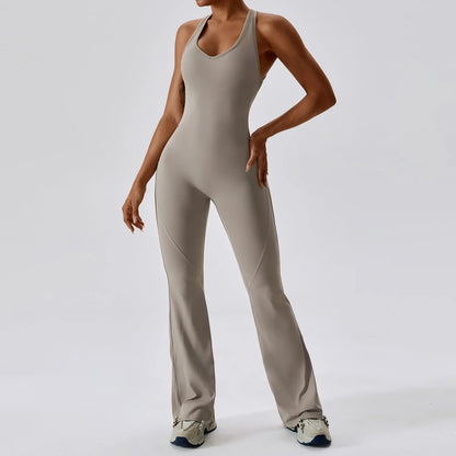 Luxe Contour Open-Back Flared Jumpsuit