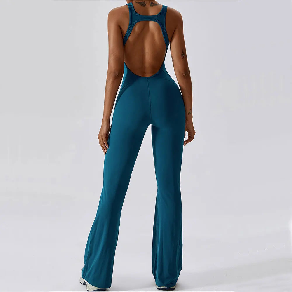 Luxe Contour Open-Back Flared Jumpsuit