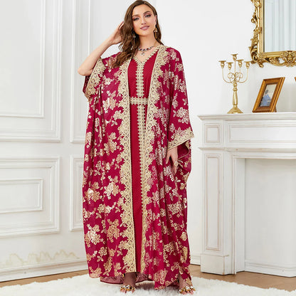 Golden Elegance Embroidered 2-Piece Abaya