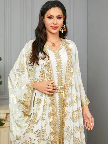 Golden Elegance Embroidered 2-Piece Abaya