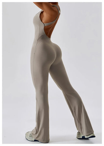 Luxe Contour Open-Back Flared Jumpsuit