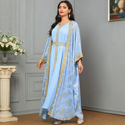 Golden Elegance Embroidered 2-Piece Abaya
