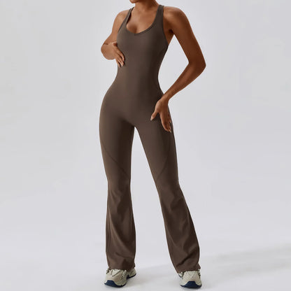 Luxe Contour Open-Back Flared Jumpsuit