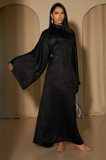 Silver Radiance High-Neck Evening Abaya