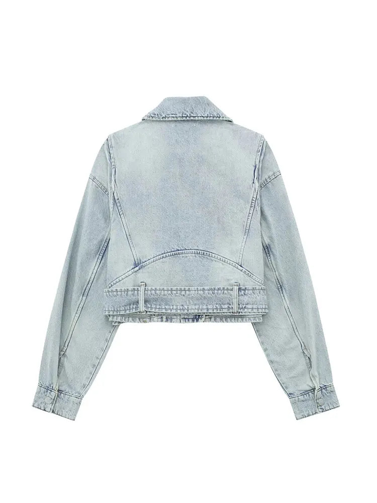 Belted Cropped Denim Jacket | Street Chic