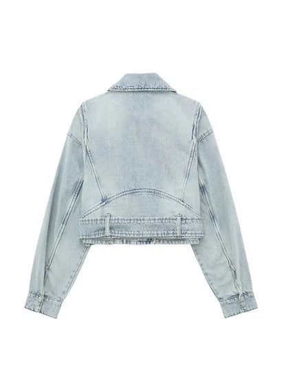 Belted Cropped Denim Jacket | Street Chic