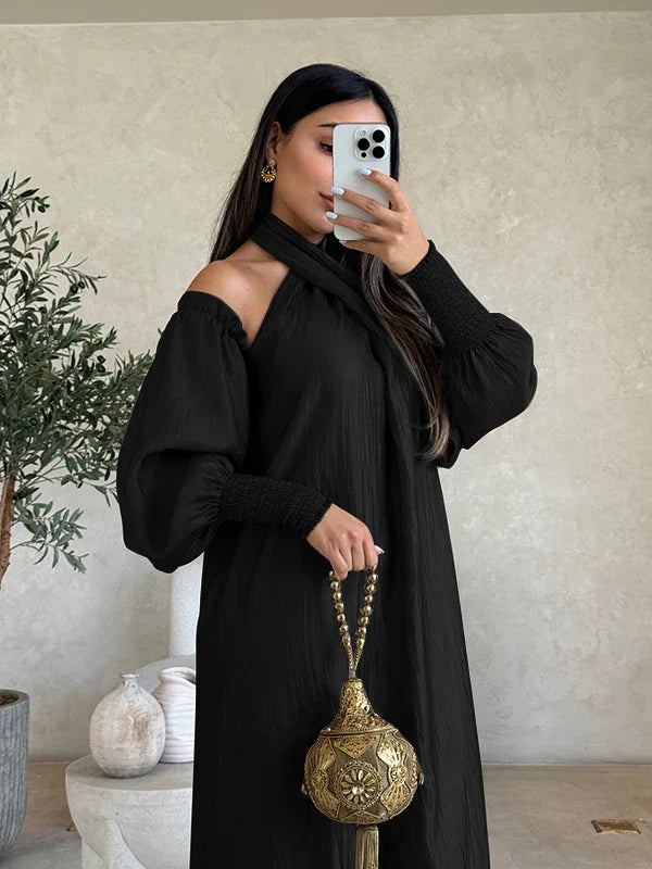 Elegance Veil Off-Shoulder Abaya