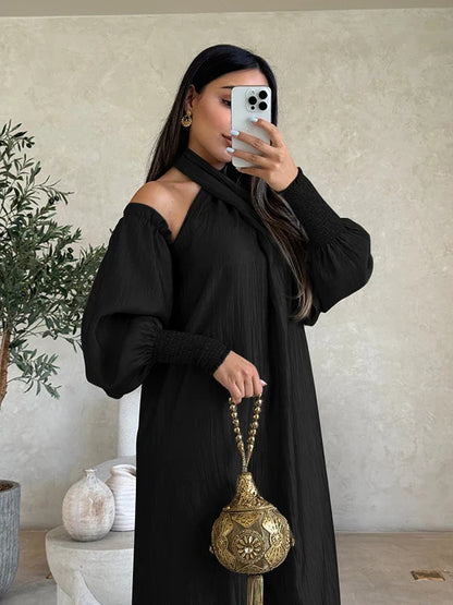 Elegance Veil Off-Shoulder Abaya