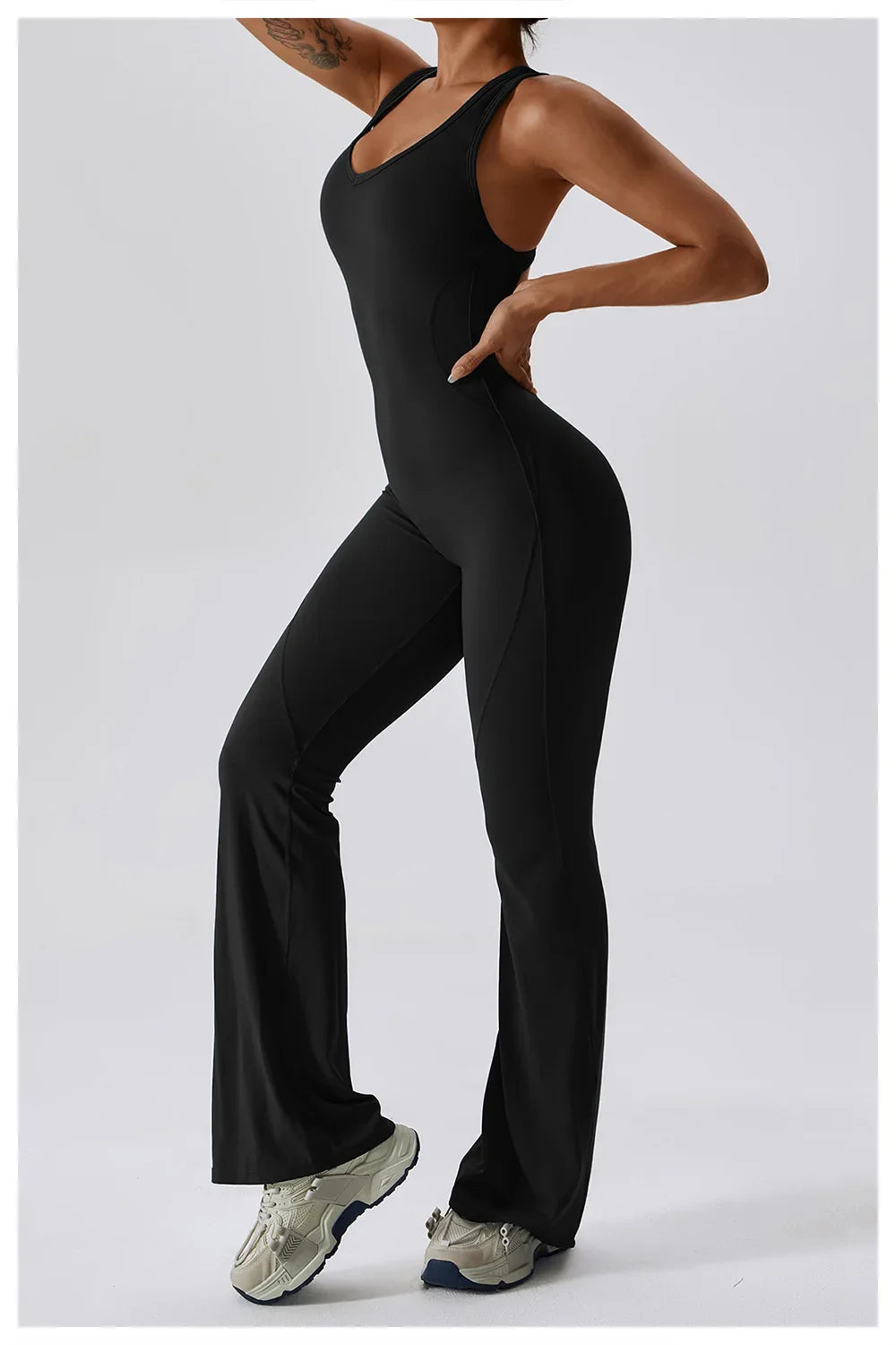 Luxe Contour Open-Back Flared Jumpsuit