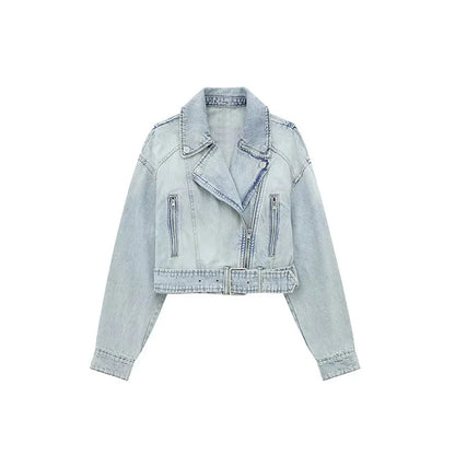 Belted Cropped Denim Jacket | Street Chic