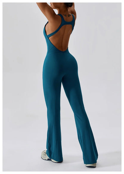 Luxe Contour Open-Back Flared Jumpsuit