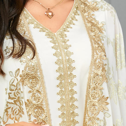 Golden Elegance Embroidered 2-Piece Abaya