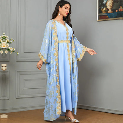 Golden Elegance Embroidered 2-Piece Abaya