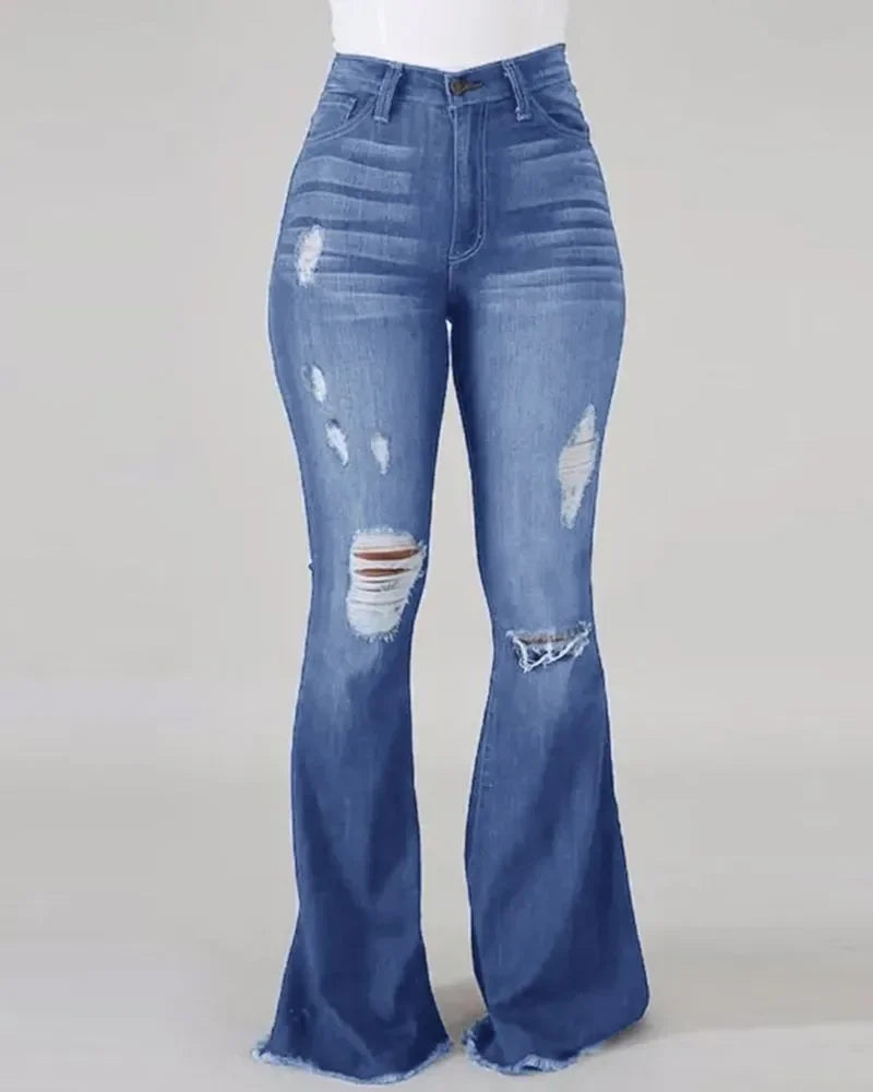 Trendy Distressed Flare Jeans