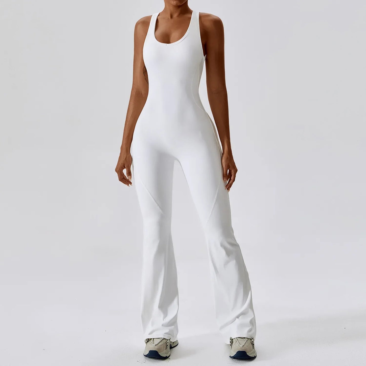 Luxe Contour Open-Back Flared Jumpsuit