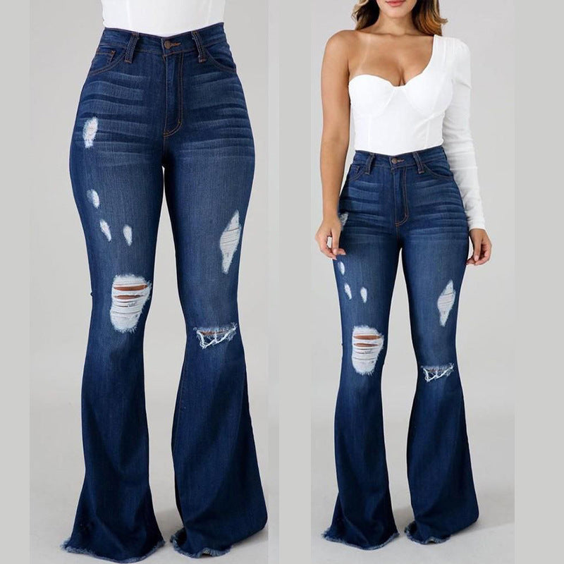 Trendy Distressed Flare Jeans