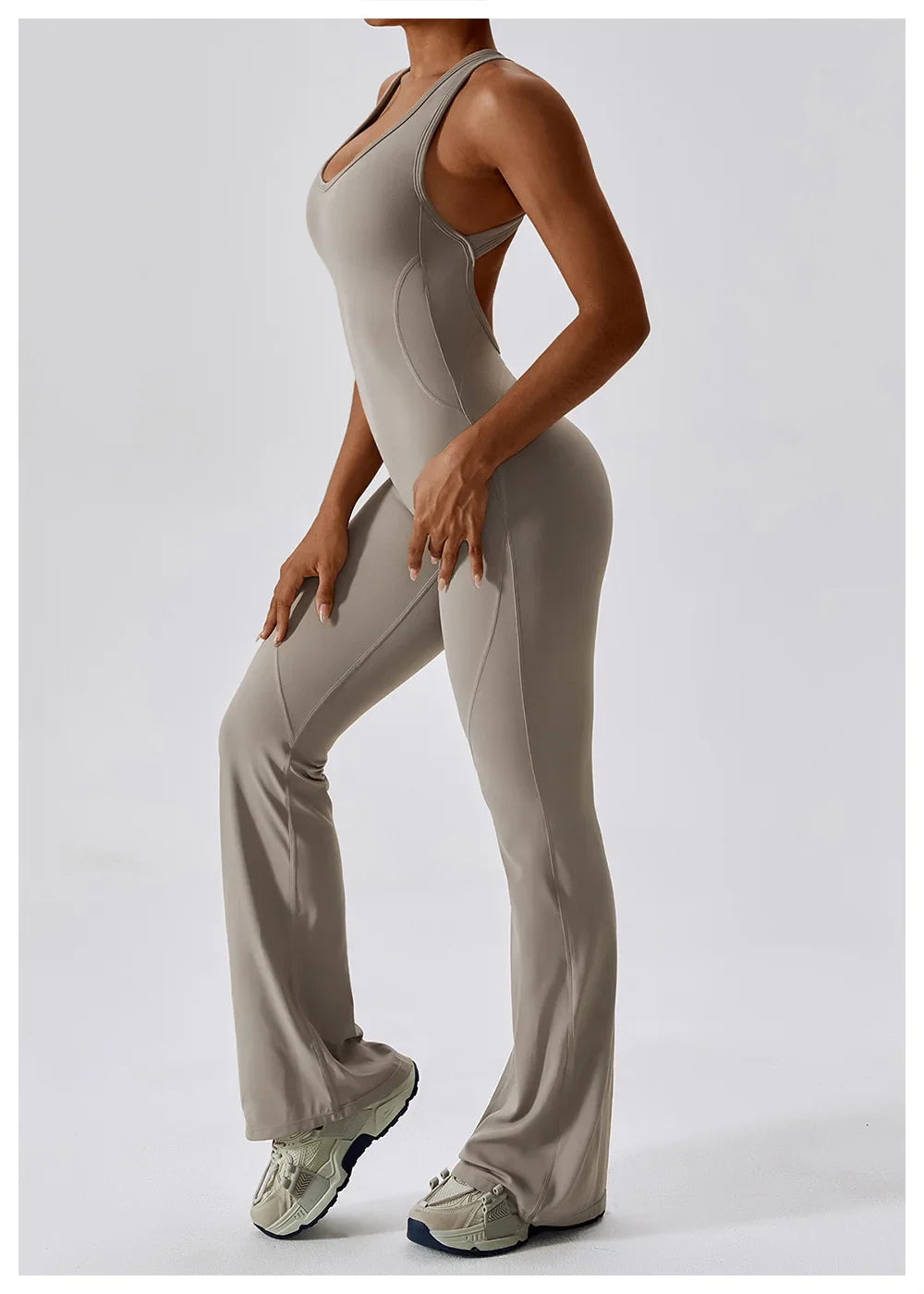 Luxe Contour Open-Back Flared Jumpsuit