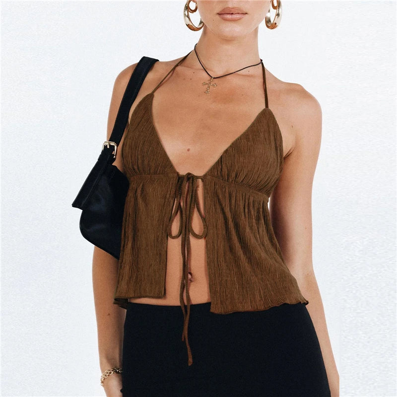 Trendy Halter Tie-Front Top
