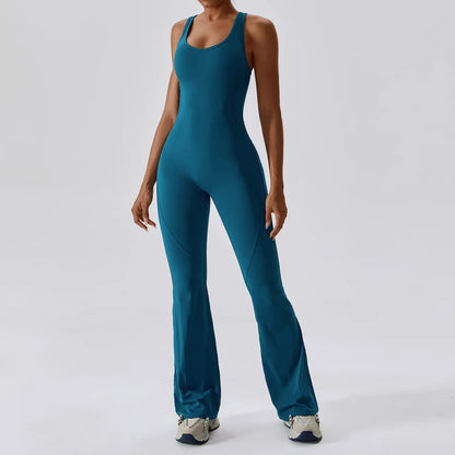 Luxe Contour Open-Back Flared Jumpsuit