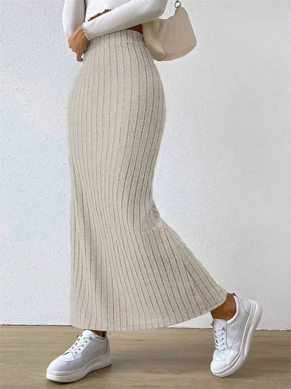 Opulent Rib-Knit Side-Slit Skirt