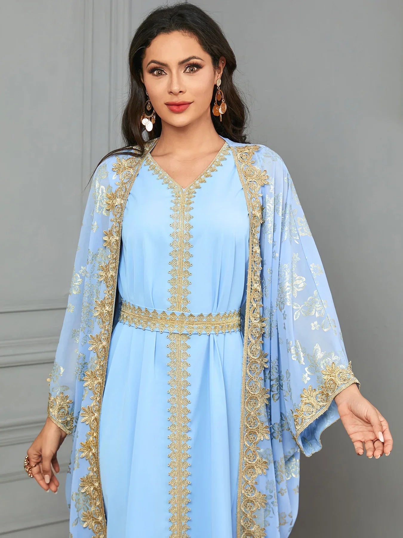 Golden Elegance Embroidered 2-Piece Abaya