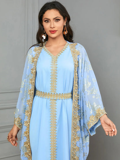 Golden Elegance Embroidered 2-Piece Abaya