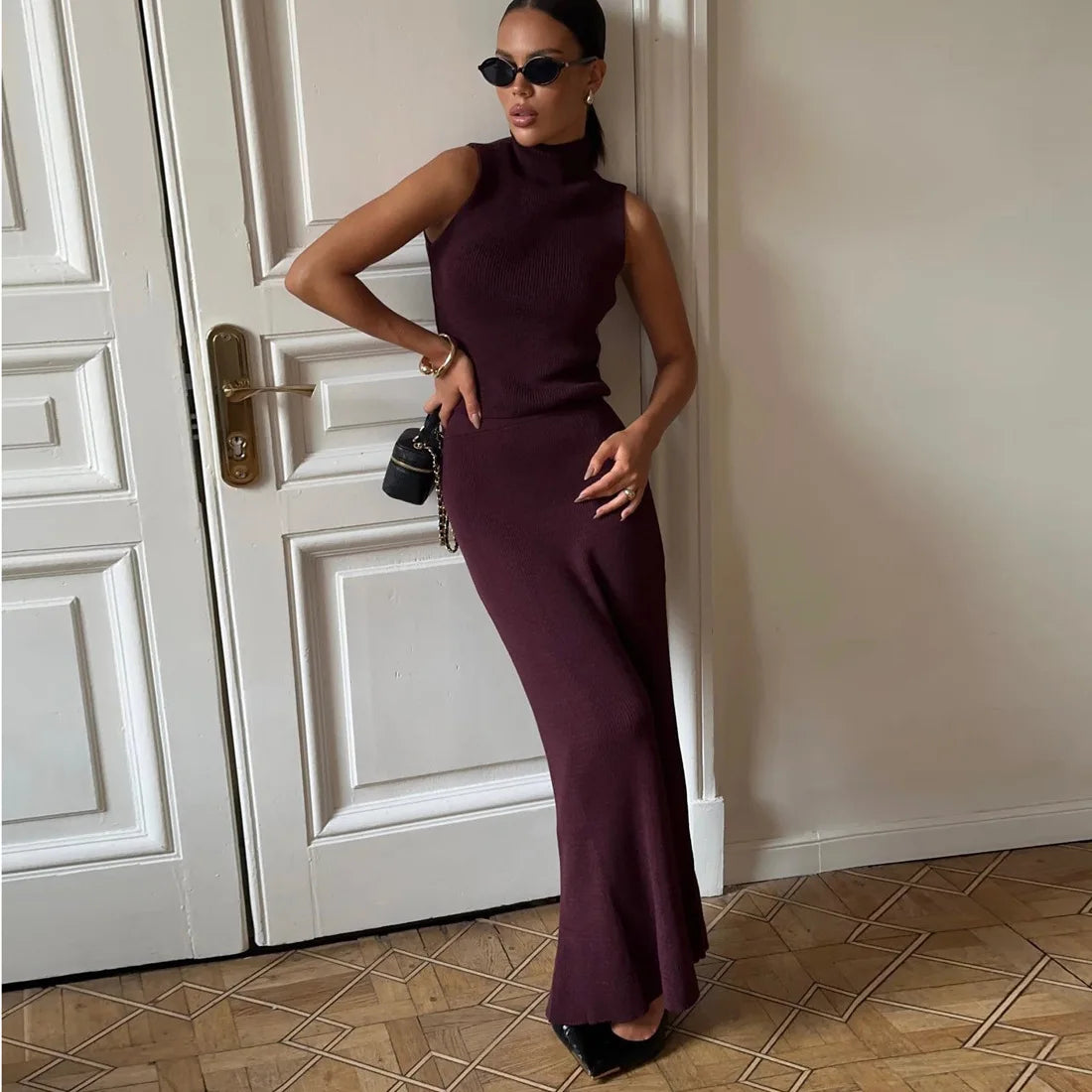 Elegant Knitted Skirt Set