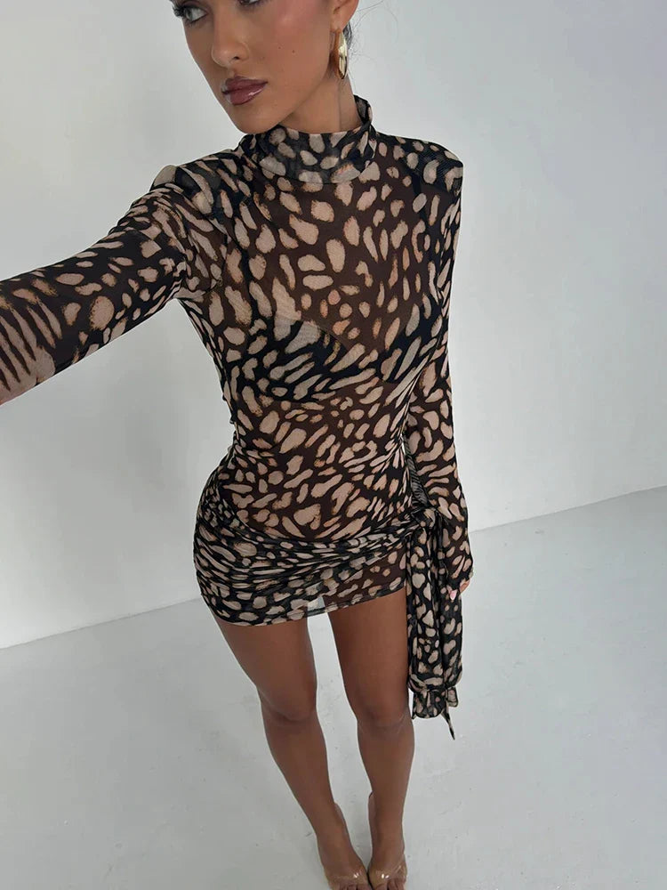 Turtleneck Leopard Mini Dress