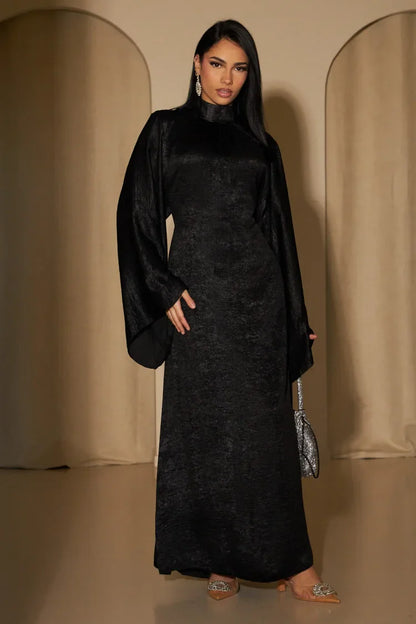 Silver Radiance High-Neck Evening Abaya