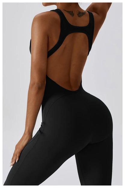 Luxe Contour Open-Back Flared Jumpsuit