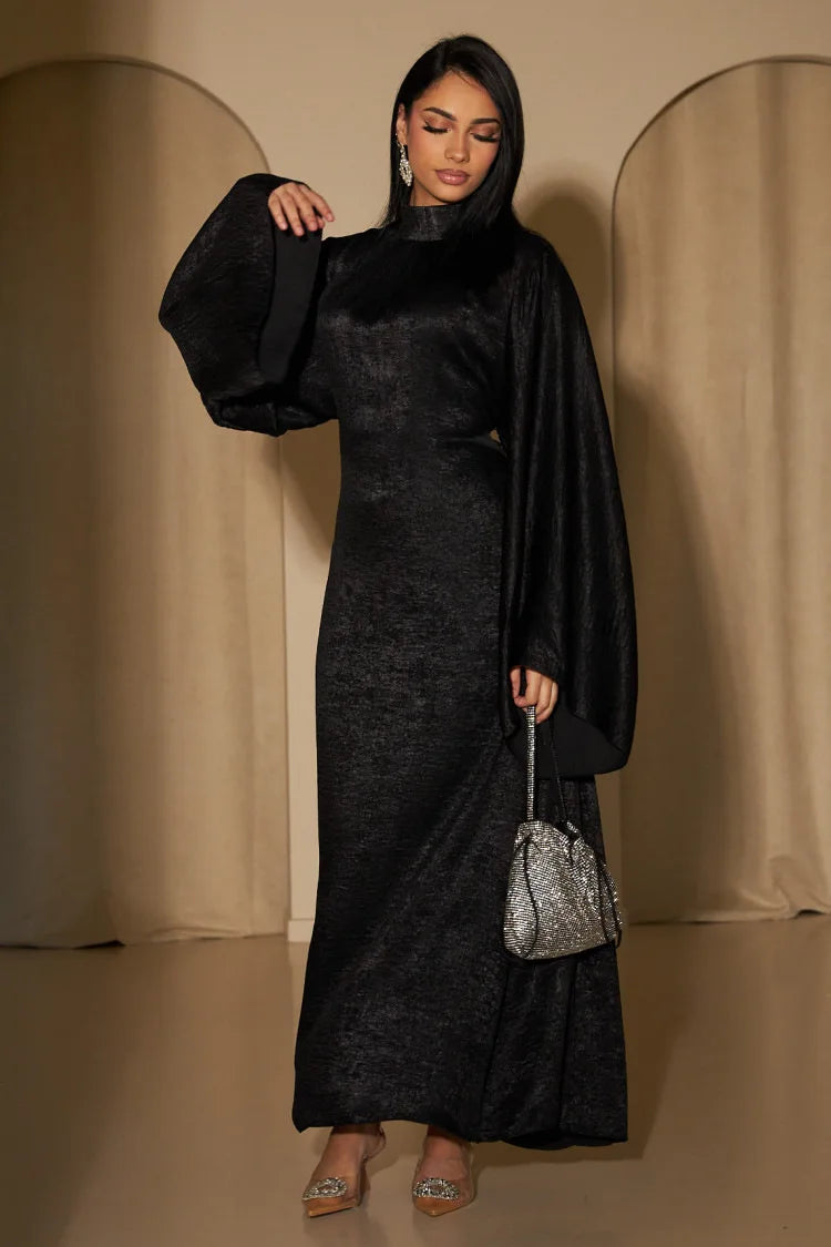 Silver Radiance High-Neck Evening Abaya